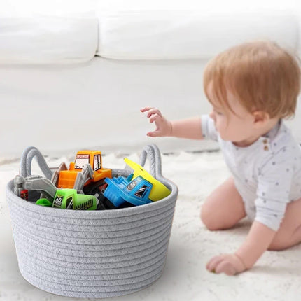 Small Cat Ears Toy Organizer, Woven Cotton Rope Basket, Decorative Nursery Bins & Boxes Gift Basket Empty for Pet Toy Storage, 1 Pcs, 7.8x3.93 7.8" x 3.93" Grey