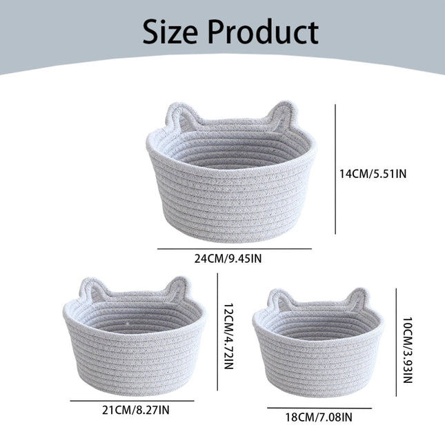 Small Cat Ears Toy Organizer Woven Cotton Rope Basket Decorative Nursery Bins & Boxes Gift – product detail