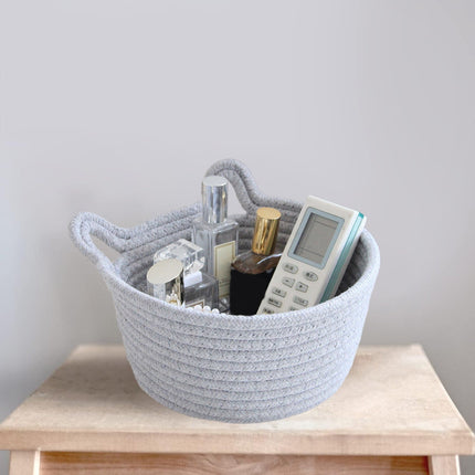 Small Cat Ears Toy Organizer, Woven Cotton Rope Basket, Decorative Nursery Bins & Boxes Gift Basket Empty for Pet Toy Storage, 1 Pcs, 7.8x3.93 8.66" x 5.91" x 5.51" Grey