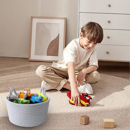 Small Cat Ears Toy Organizer, Woven Cotton Rope Basket, Decorative Nursery Bins & Boxes Gift Basket Empty for Pet Toy Storage, 1 Pcs, 7.8x3.93 13" x 5.9" x 4.0" Grey