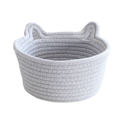 Small Cat Ears Toy Organizer, Woven Cotton Rope Basket, Decorative Nursery Bins & Boxes Gift Basket Empty for Pet Toy Storage, 1 Pcs, 7.8x3.93 13" x 5.9" x 4.0" Grey