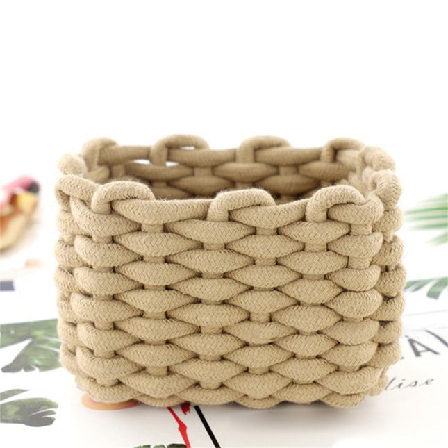 Small Cat Ears Toy Organizer Woven Cotton Rope Basket Decorative Nursery Bins & Boxes Gift in Yellow