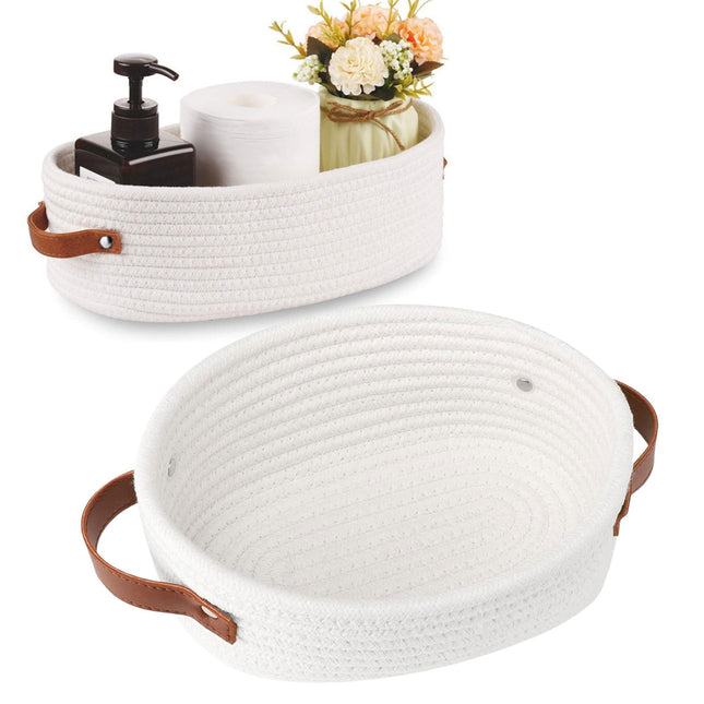 Small Cat Ears Toy Organizer Woven Cotton Rope Basket Decorative Nursery Bins & Boxes Gift in White