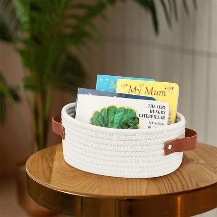 Small Cat Ears Toy Organizer, Woven Cotton Rope Basket, Decorative Nursery Bins & Boxes Gift Basket Empty for Pet Toy Storage, 1 Pcs, 7.8x3.93 12.59" x 9.44" x 5.11" White