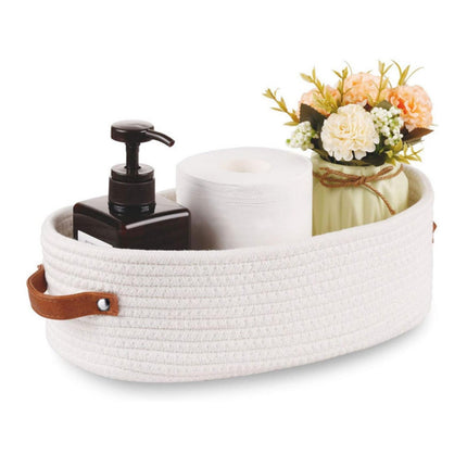 Small Cat Ears Toy Organizer, Woven Cotton Rope Basket, Decorative Nursery Bins & Boxes Gift Basket Empty for Pet Toy Storage, 1 Pcs, 7.8x3.93 13" x 5.9" x 4.0" White