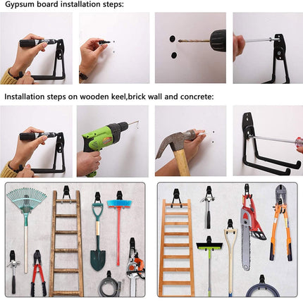 Garage Storage Utility Hooks, Heavy Duty Garage Hooks, Garage Garden Tool Organizer, Steel Wall Mount Hooks, Garden Small U Hooks, Wall Mount Hanger Organizer for Tools, 1 Pcs, 2.56x2.05x4.33 2.56" x 2.05" x 4.33" Black