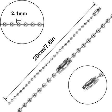 Dog Tag Chain Ball Chain Necklace Bulk, Military Blank Dog Tag Necklace for Men, Beaded Necklace Chains for Jewelry Making DIY Crafts,Silver Nickel Plated Metal 2.4mm Ball Bead Chain(100-Pack ) C