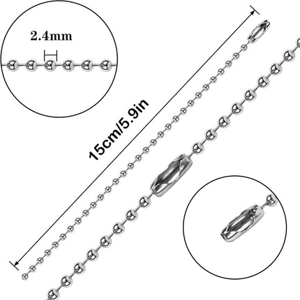 Dog Tag Chain Ball Chain Necklace Bulk, Military Blank Dog Tag Necklace for Men, Beaded Necklace Chains for Jewelry Making DIY Crafts,Silver Nickel Plated Metal 2.4mm Ball Bead Chain(100-Pack ) Silver