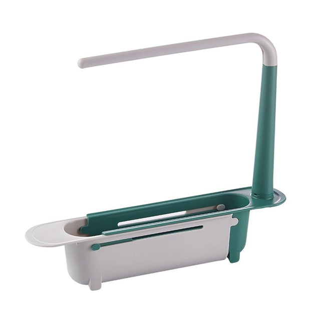 1 Pcs Telescopic Kitchen Over Sink Organizer With Towel Hanger Expandable Dish Caddy Drying Rack in Green