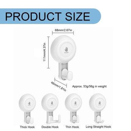 Powerful Suction Cup Shower Hooks for Towel, Loofah, 360° Rotatable Damage-free Hanging Versatile Wall Hooks for Inside Bathroom, Decoration, Removable Suction Holders, 1 Pcs, 4.37x2.67x1.81 4.37" x 2.67" x 1.81" White2