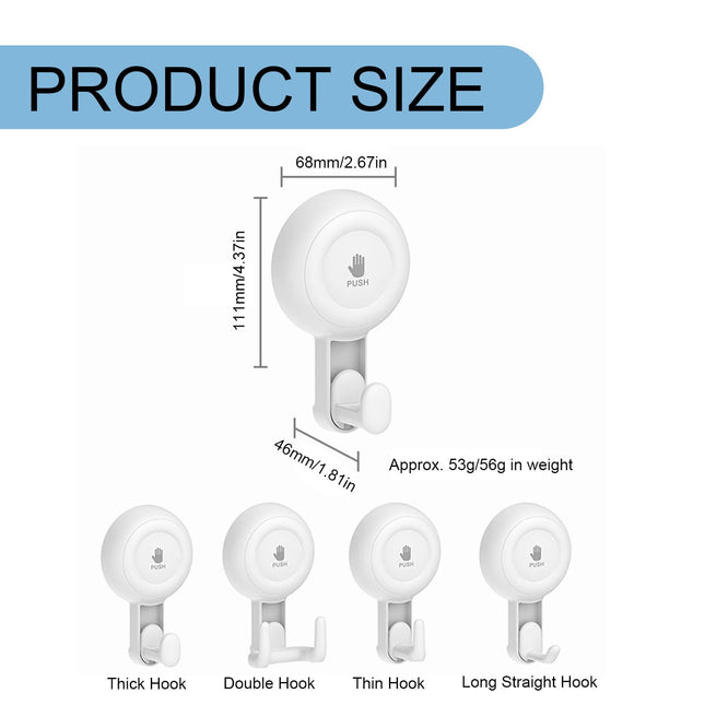 Powerful Suction Cup Shower Hooks for Towel Loofah 360 Degree Rotatable Damage-free Hanging – product detail