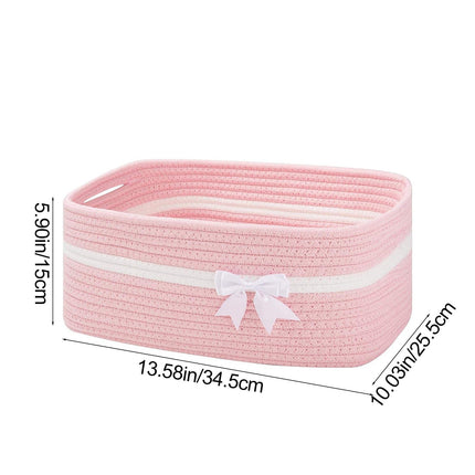 Large Woven Storage Basket, Holiday Gift Storage Basket with Handles for Living Room Shelves, Bow Basket for Empty with Gift Bags and Ribbons for Pet Toy Bin, Packaging Woven Storage Bin Pink