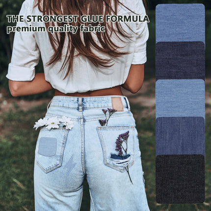 Iron On Patches for Clothes 5pcs, Iron On Patches for Jeans, Cotton Denim Repair Patch for Inside Jeans Fabric Kit, Jeans Knee, Pants, Clothing,Clothing Repair Decorating Accessories(Blue1+Blue2) Blue1+Blue2