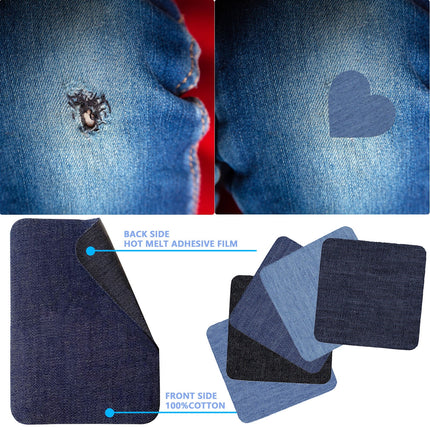 Iron On Patches for Clothes 5pcs, Iron On Patches for Jeans, Cotton Denim Repair Patch for Inside Jeans Fabric Kit, Jeans Knee, Pants, Clothing,Clothing Repair Decorating Accessories(Blue1+Blue2) Blue1+Blue2