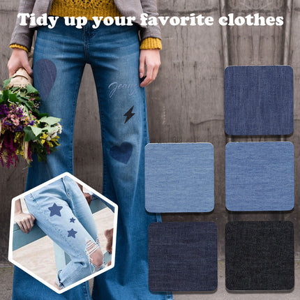 Iron On Patches for Clothes 5pcs, Iron On Patches for Jeans, Cotton Denim Repair Patch for Inside Jeans Fabric Kit, Jeans Knee, Pants, Clothing,Clothing Repair Decorating Accessories(Blue1+Blue2) Blue1+Blue2
