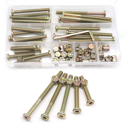 M6x40/50/60/70/80mm Screws Assortment,Plated Screws And Screws Replacement Parts,Bed Frame Bolts and Nuts Kit,Furniture Socket Head Screws For Furniture Beds Nut Assortment Sets(Gold) Gold