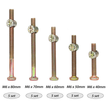 M6x40/50/60/70/80mm Screws Assortment,Plated Screws And Screws Replacement Parts,Bed Frame Bolts and Nuts Kit,Furniture Socket Head Screws For Furniture Beds Nut Assortment Sets(Gold) Gold