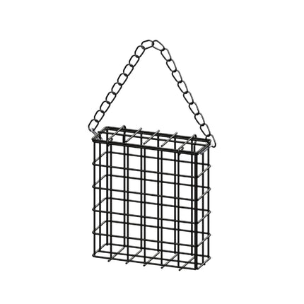 Square Suet Bird Feeder Cage, Heavy-Duty Iron with Protective Coating, Holds One Cake for Nuthatches and Chickadees, Easy-Clean Design, Rust-Resistant Outdoor Hanging Feeder for Backyard Birds Black