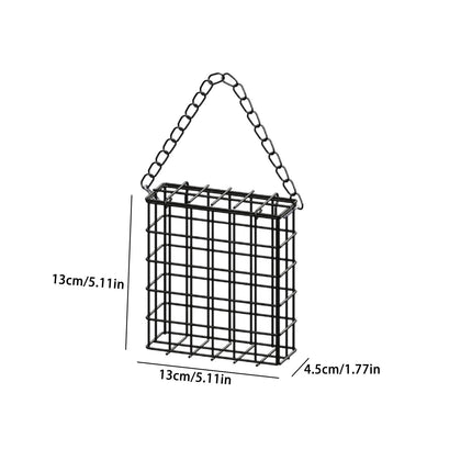 Square Suet Bird Feeder Cage, Heavy-Duty Iron with Protective Coating, Holds One Cake for Nuthatches and Chickadees, Easy-Clean Design, Rust-Resistant Outdoor Hanging Feeder for Backyard Birds Black