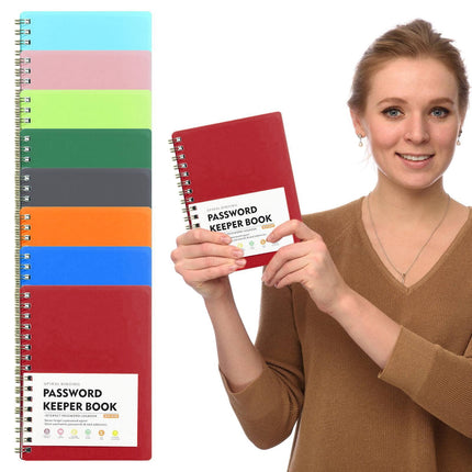 Spiral Password Book with Alphabetical Tabs,Plastic Password Book,Password Book Password Book with Personal Alphabet Label Internet Address and Password Headquarters Password Log, 4.25"x5.7"(Grey) BU1