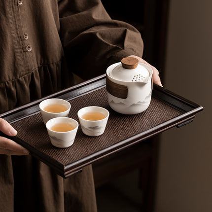 Travel Tea Set - Tea Set - Teapot - Teacups - Ceramic - Kung Fu - Camping - Outdoor - Travel - Including Travel Bag - 4 Pieces - Gift - White