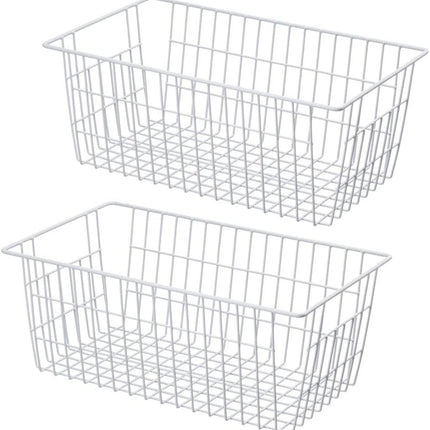 2Pcs Wire Storage Baskets,Metal Storage Basket for Organizing,White Wire Storage Freezer Baskets for Closet,Bedroom,Bathroom,Office