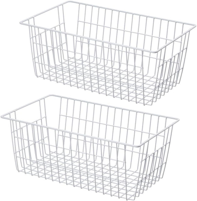 2Pcs Wire Storage Baskets Metal Storage Basket for Organizing White Wire Storage Freezer Baskets for Closet