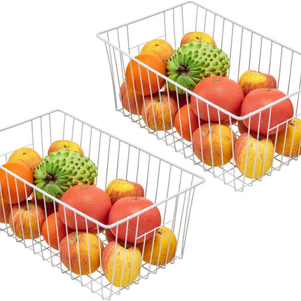2Pcs Wire Storage Baskets,Metal Storage Basket for Organizing,White Wire Storage Freezer Baskets for Closet,Bedroom,Bathroom,Office