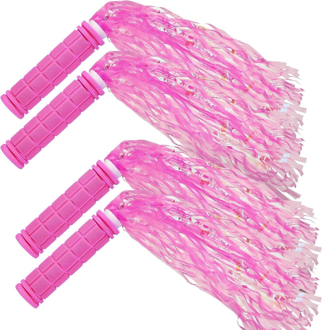 4Pcs Pink Bike Streamers Non-Slip Bicycle Handlebar Grips Cover Durable Cycling Replacement Parts with