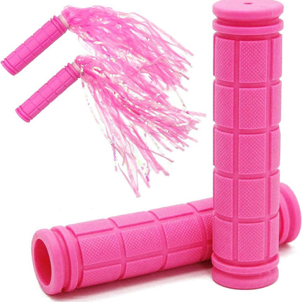 4Pcs Pink Bike Streamers,Non-Slip Bicycle Handlebar Grips Cover,Durable Cycling Replacement Parts with Tassel Ribbon for Bicycle Pink