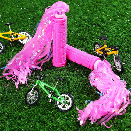 4Pcs Pink Bike Streamers,Non-Slip Bicycle Handlebar Grips Cover,Durable Cycling Replacement Parts with Tassel Ribbon for Bicycle Pink