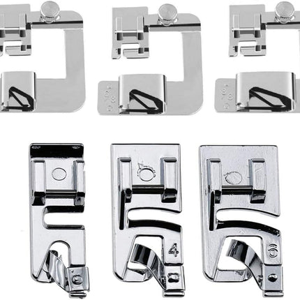 6 Sizes Rolled Hem Presser Foot, Wide Rolled Hem Foot Set & Narrow Hemmer Foot Set for All Low Shank Snap-On Singer, Brother, Babylock, Euro-Pro, Janome, Kenmore, White, Elna S