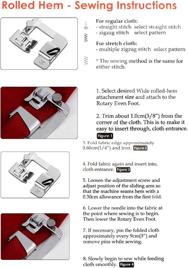 6 Sizes Rolled Hem Presser Foot Wide Rolled Hem Foot Set & Narrow Hemmer Foot – product detail