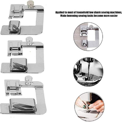 6 Sizes Rolled Hem Presser Foot, Wide Rolled Hem Foot Set & Narrow Hemmer Foot Set for All Low Shank Snap-On Singer, Brother, Babylock, Euro-Pro, Janome, Kenmore, White, Elna S