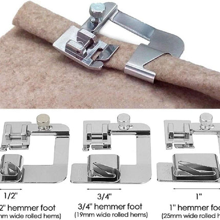 6 Sizes Rolled Hem Presser Foot, Wide Rolled Hem Foot Set & Narrow Hemmer Foot Set for All Low Shank Snap-On Singer, Brother, Babylock, Euro-Pro, Janome, Kenmore, White, Elna S