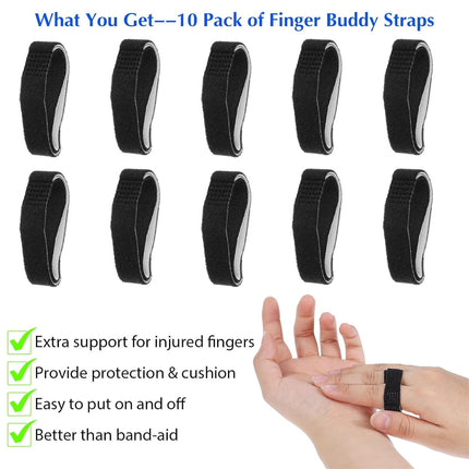 Hook and Loop Finger Wrap,Tutuviw 10 Pcs Washable and Reusable Buddy Straps for Fingers,Buddy Tape Finger Straps,Toe Separator for Bunion,Finger Brace for Injured/Jammed/Trigger Finger Support(Black) Black