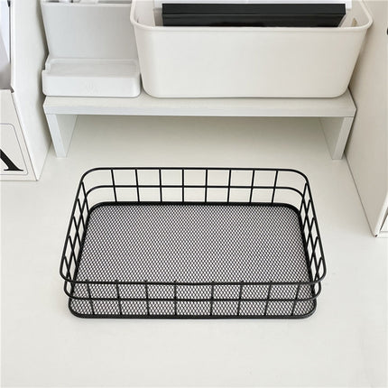 Desktop Metal Storage Basket, Grids Storage Tray Small Wires Baskets Fruit Basket Metal Organizer Tray for Home Decoration, Closets, Fridge, Kitchen Black