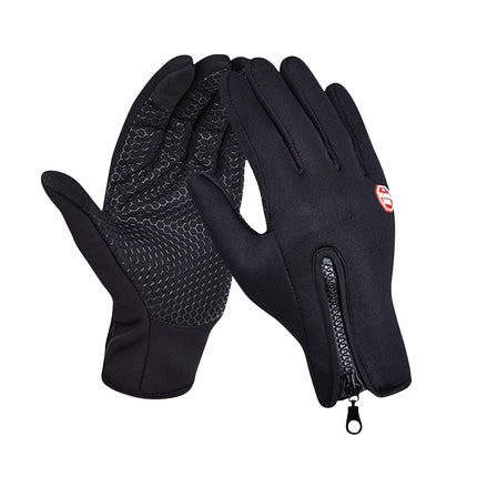 Plush Thermal Gloves with Zipper, Windproof & Waterproof Thermal Non-Slip Gloves, Winter Outdoor Touch Screen Gloves for Running, Cycling, Hiking, Travel L Black