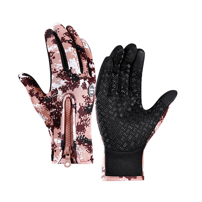 Plush Thermal Gloves with Zipper Windproof & Waterproof Thermal Non-Slip Gloves Winter Outdoor