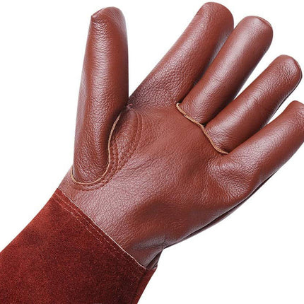 SUCCLACE Long-Gardening-Gloves for Women/Men - Thorn Proof Cowhide Leather Rose/Blackberry Pruning Heavy Duty Gloves Thick Palm Gauntlet Garden Work Gloves with Forearm Protection (Brown-Small) S Brown