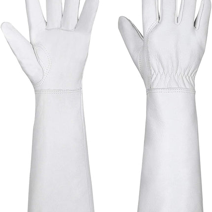 SUCCLACE Long-Gardening-Gloves for Women/Men - Thorn Proof Cowhide Leather Rose/Blackberry Pruning Heavy Duty Gloves Thick Palm Gauntlet Garden Work Gloves with Forearm Protection (Brown-Small) M Brown