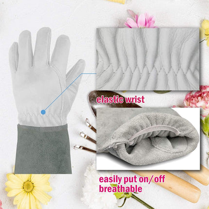 SUCCLACE Long-Gardening-Gloves for Women/Men - Thorn Proof Cowhide Leather Rose/Blackberry Pruning Heavy Duty Gloves Thick Palm Gauntlet Garden Work Gloves with Forearm Protection (Brown-Small) M Brown