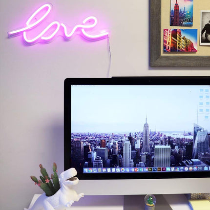 LED Neon Pink “Love” Wall Sign For Cool Light, Wall Art, Bedroom Decorations, Home Accessories, Party, Valentines Day, and Holiday Decor: Powered by USB Wire