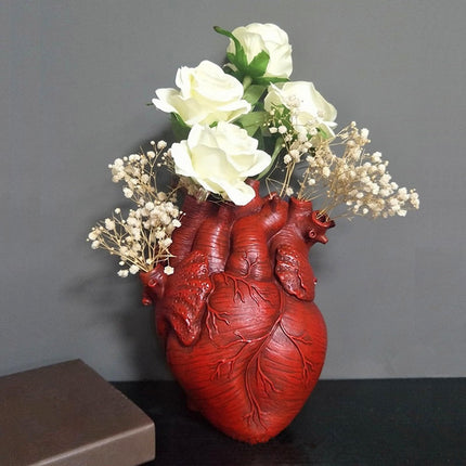 Vase Flower Vases Heart Shaped Decor Resin Flower Pot Modern Unique Nordic Art Style Decorative Vase for Home Wedding Gift Desktop Living Room Decoration - Red