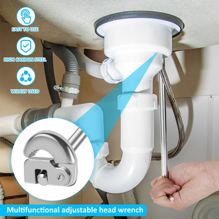 11.7" Basin Wrench, Sink Wrench, Adjustable Tap Nut Spanner Basin Spanner, Capacity of 3/8" to 1-1/4" for Fixing Back and Union Nuts Under Sink