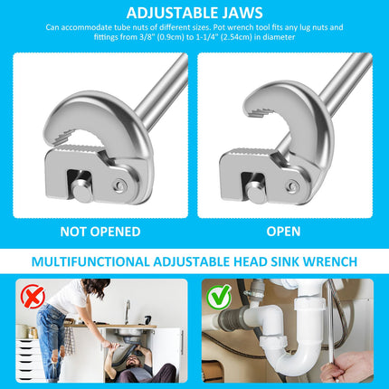 11.7" Basin Wrench, Sink Wrench, Adjustable Tap Nut Spanner Basin Spanner, Capacity of 3/8" to 1-1/4" for Fixing Back and Union Nuts Under Sink