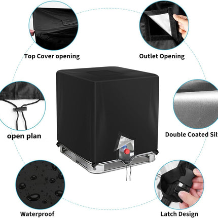 Zipper Tote Cover Barlic for 210D Outdoor Water Tank Protective Cover, Oxford Fabric Protective Cover, Rain/Snow/UV Protection(Black)