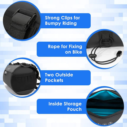 Bike Handlebar Bag Waterproof - Bicycle Handlebar Roll Bag with Large Reflective Area, Bike Front Pouch with Waterproof Zipper Shoulder Strap Removable Straps for Cycling (Cylinder, 2L)