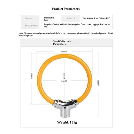 Bicycle Cable Lock, Steel Cable with Keys, Security Lock,Theft Bike Cable Lock, Portable, Versatile, Security (orange)