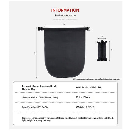 Motorcycle Helmet Bag Helmet Storage Bag with Combination Lock Waterproof Lightweight Durable polyester Helmet Bag for Motorcycle Riding Bicycle,Black